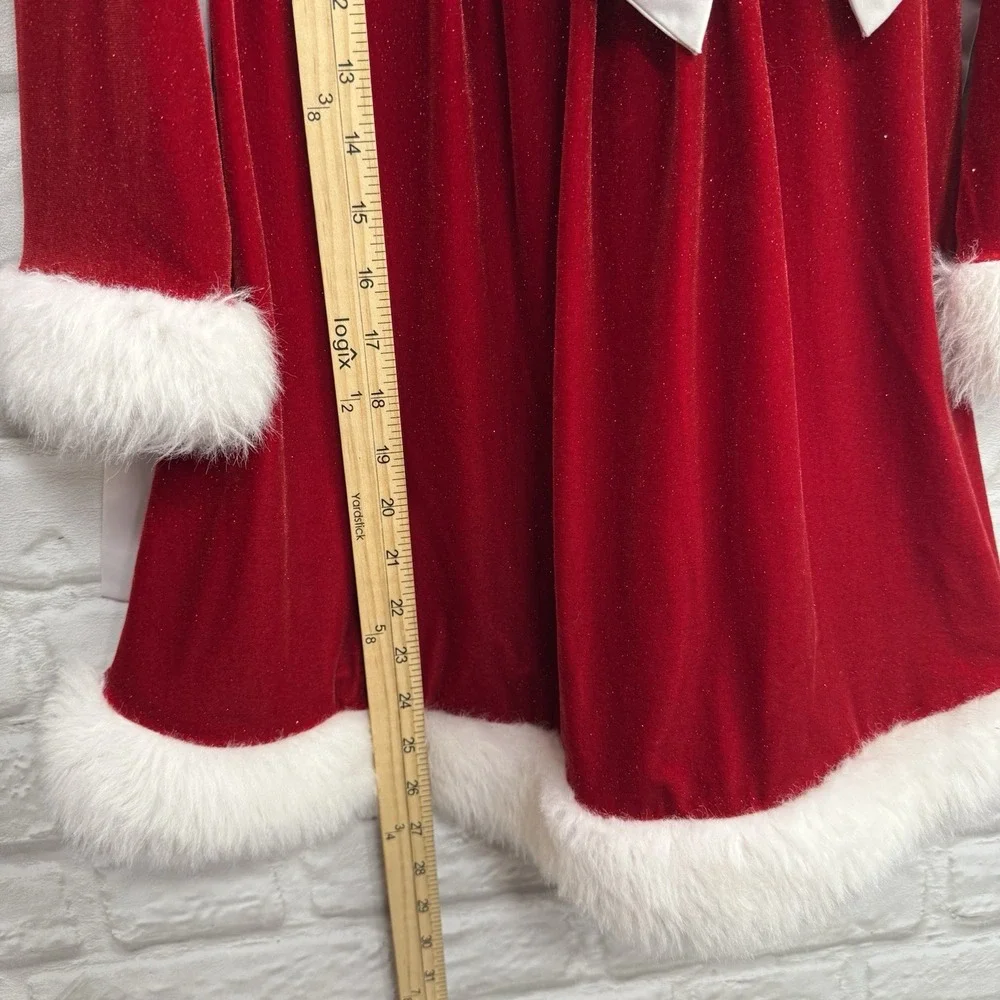 Bonnie Jean Girls Size 7 Christmas Dress Santa Claus Red Sequin White Fur Trim